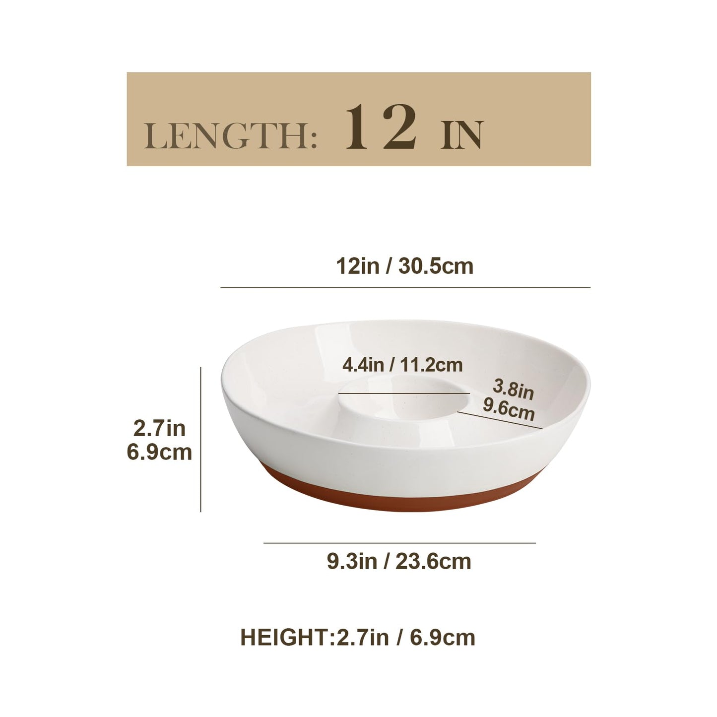 MALACASA Ceramic Chips and Dip Serving Tray, 12 Inch Large Divided Bowls Set for Salsa, Veggies & Dip, Appetizers, Snacks, Free-Form Serving Dish Platter for Parties Hosting & Entertaining, White