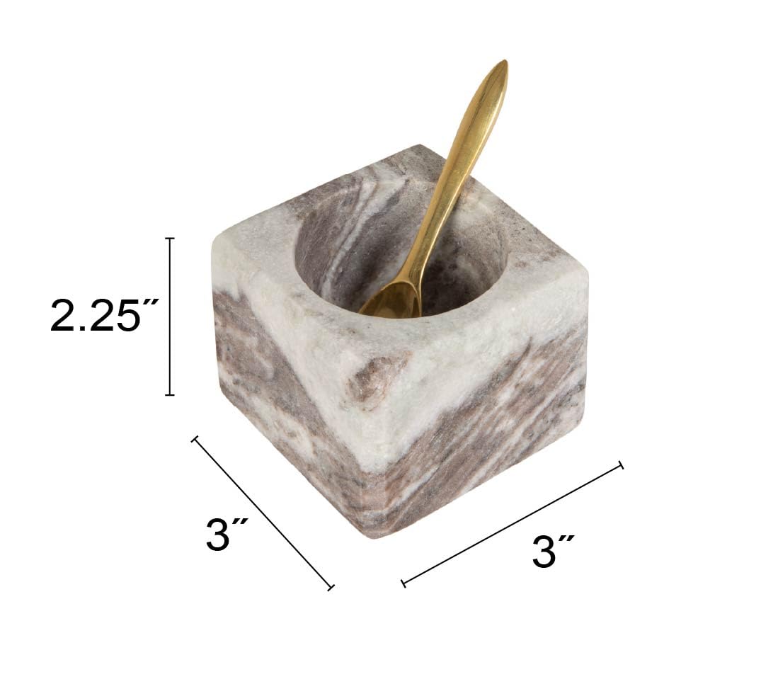 Creative Co-Op Square Marble Bowl with Stainless Steel Spoon, Brown
