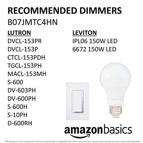 Amazon Basics A19 LED Light Bulbs, 60 Watt Equivalent, Energy Efficient 9W, E26 Standard Base, Soft White 2700K, Dimmable, 10,000 Hour Lifetime , 6-Pack