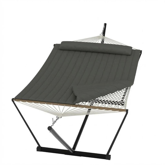 Garvee 2 Person Portable Double Hammock for Outdoor with Pillow, Heavy Duty Portable Hammock with Adjustable Steel Stand for Patio, Garden, Beach, Backyard