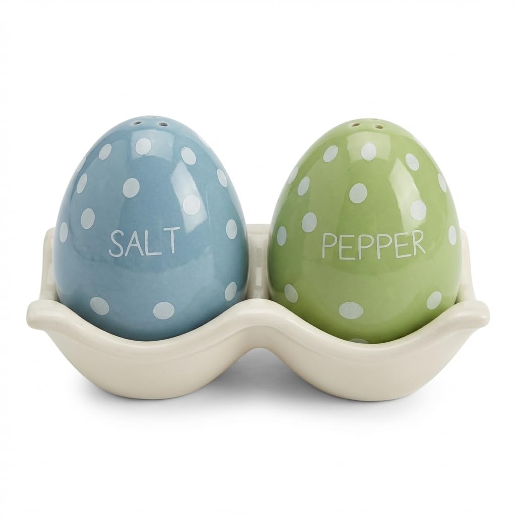 The Bridge Collection Polka Dotted Easter Egg Salt and Pepper Shaker Set
