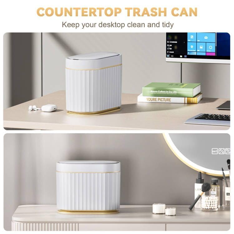 ELPHECO Mini Trash Can with Lid Small Desktop Lid, 1.3 Gallon Countertop Automatic Garbage Can, Commercial Tiny Motion Sensor Waste Basket for Bathroom, Coffee, Bedroom, Office