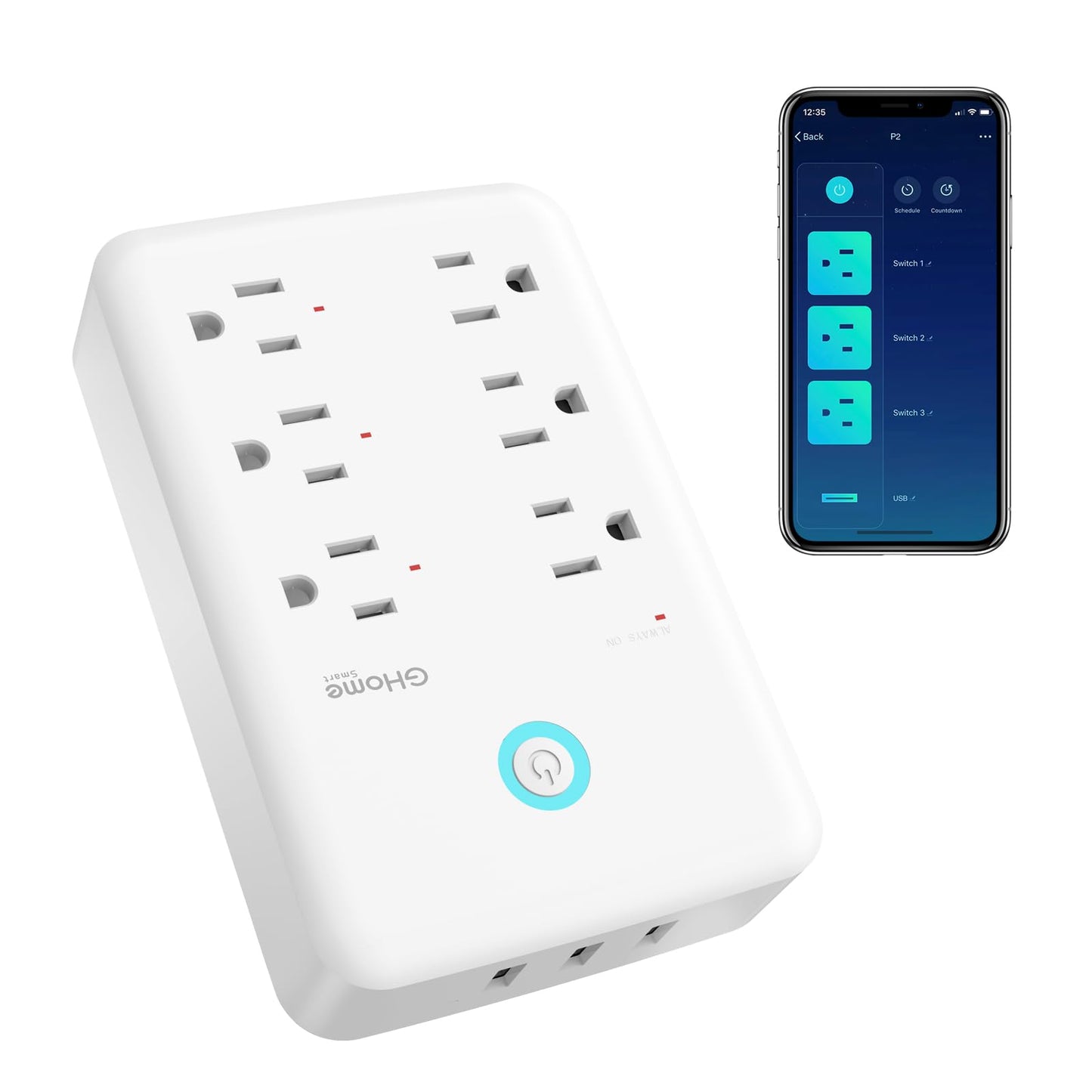 GHome Smart Plug Outlet Extender, Surge Protector with 3 Individually Controlled Smart Power Strips and 3 Smart USB Ports, Smart Plugs that Works with Alexa Google Home, Smart Outlet, 15A/1800W, Black