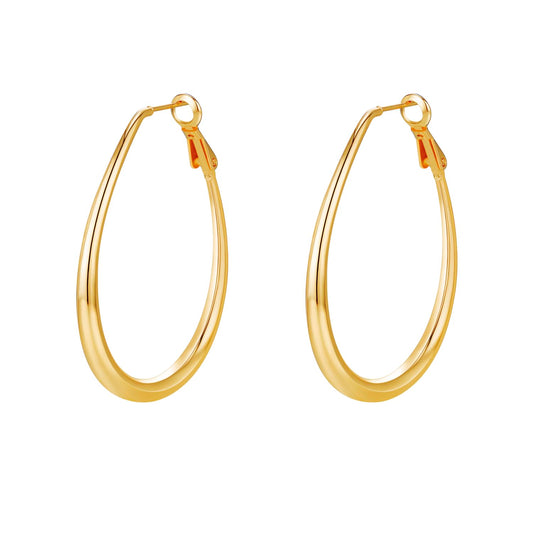 Lightweight Oval Hoop Earrings for Women - 14K Gold Plated, Rose Gold Plated and Sterling Silver Plated Large Oblong Hoop Earrings for Women Statement Jewelry Gift (gold)