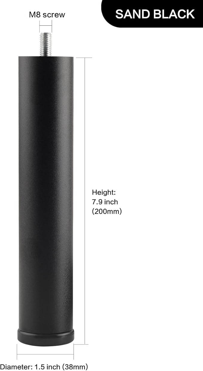 Bed Support Legs Replacement Black 8 Inch Metal Cylinder Legs