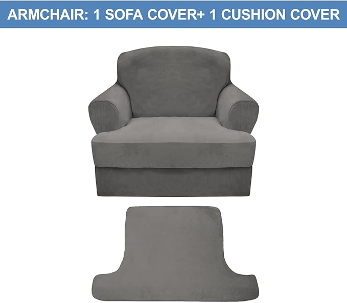 CUCRAF T Cushion Sofa Cover 2 Piece Armchair Slipcovers, Soft Thick Velvet