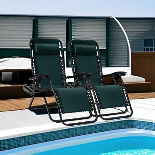 Best Choice Products Set of 2 Adjustable Steel Mesh Zero Gravity Lounge Chair Recliners w/Pillows and Cup Holder Trays - Forest Green