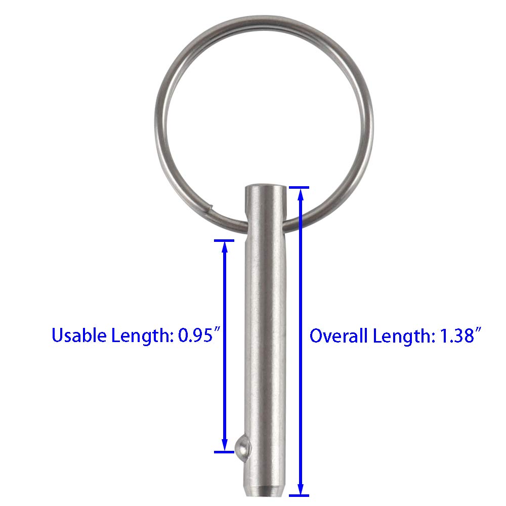 VTurboWay 2 Pack Small Quick Release Pin, Diameter 3/16", Usable Length 0.95", Full 316 Stainless Steel, Bimini Top Pin, Marine Hardware