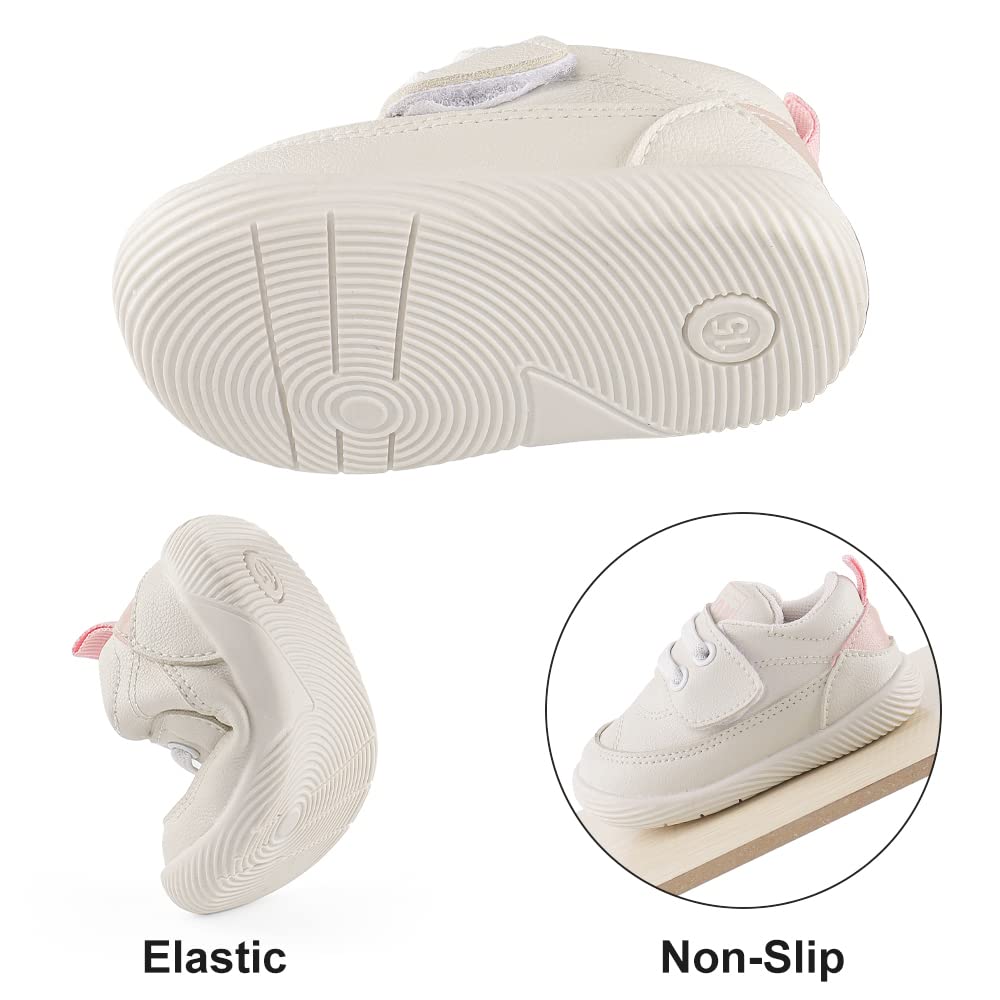 LACOFIA Baby Girls First Walking Shoes Infant Trainers Toddler Anti-Slip Prewalker Sneakers Pink 4.5