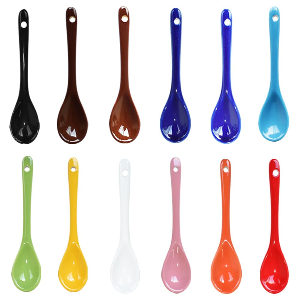 Albedel 12 Color Porcelain Egg Spoons Ceramic Spoons 5 inch Coffee Dessert Yogurt Tea Milky Tea