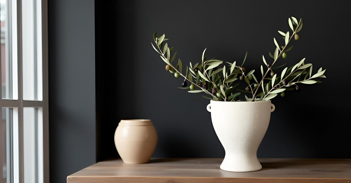 Ceramic Vase with Handles - Modern Terracotta Rustic Pottery for Home Decor, Living Room, House Decor Accents, Bookshelf, Console (Off-White)
