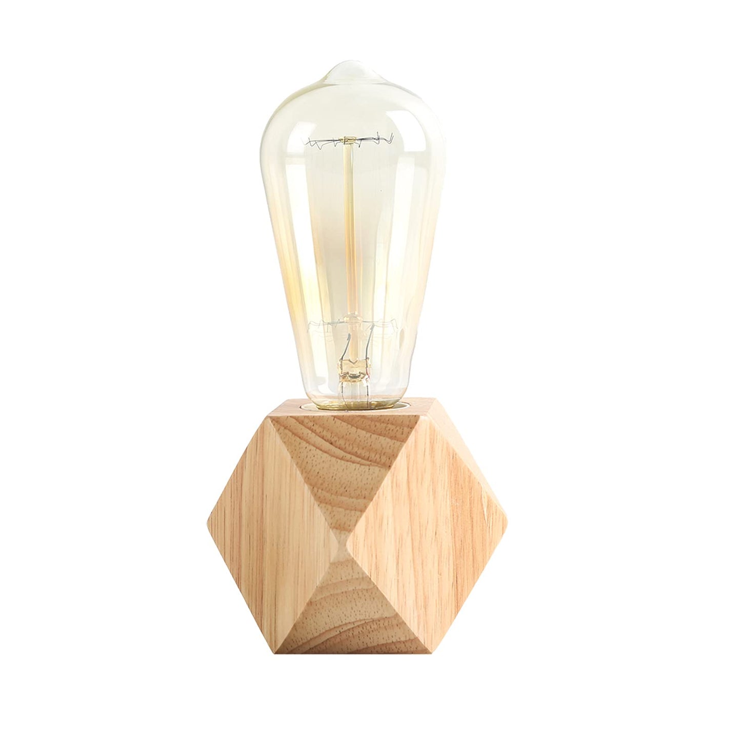 OuXean Small Wood Table Lamp, Bedside Lamp with Diamond Wooden Base E26 60W Industrial Night Light Boho Deco for Bedroom, Living Room or Office(No Bulb)