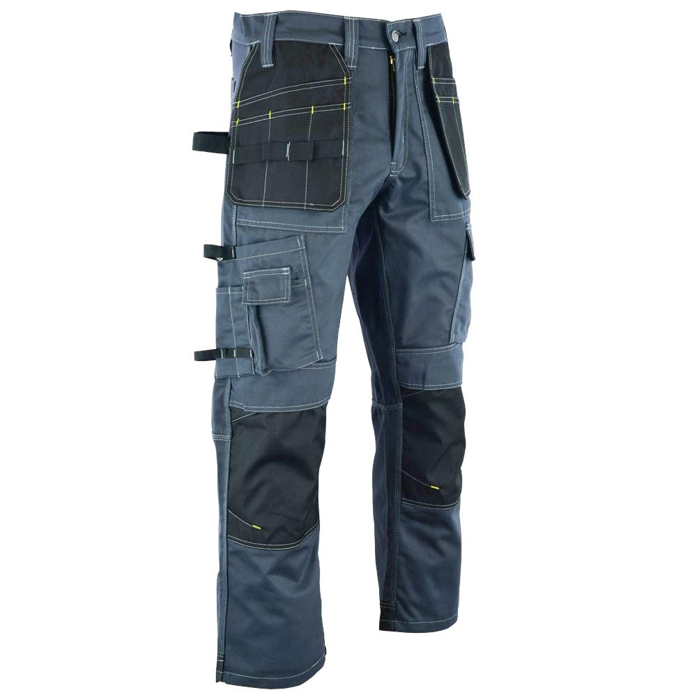 WrightFits Men Pro Builder Work Trousers Grey - Heavy Duty Safety Combat Cargo Pants - Multi Pockets - Knee Pad Pockets - Triple Stitched - Durable Workwear (30W to 42W) (32W X 31L)