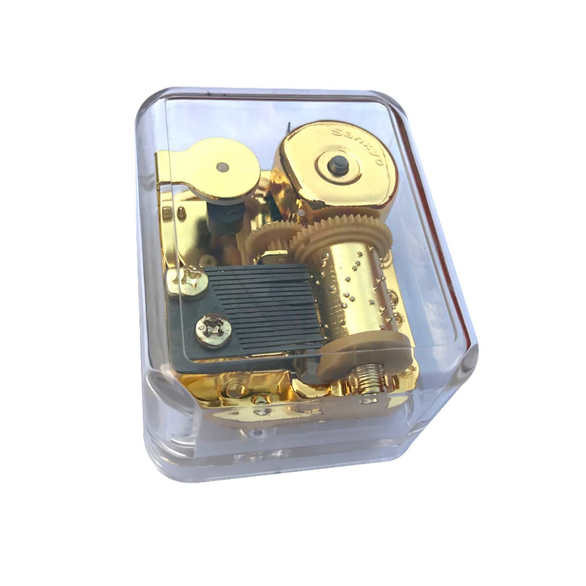 BinkeGG Play (Oh Christmas Tree) Clear Acrylic Wind up Music Box with Sankyo Musical Movement (65 Tunes Option)