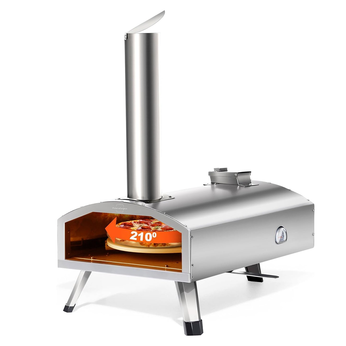 PolarcoForgeco G-HWPON001, Rotatable Wood Fired Pizza Oven-12 inch, Silver