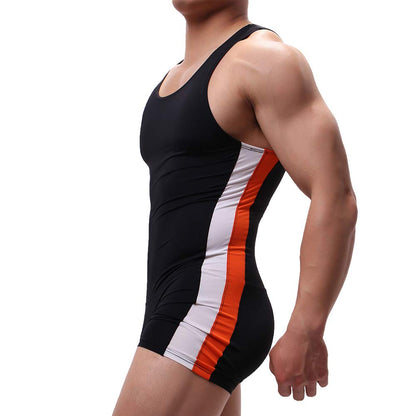 SPNSSTCR Men Bodysuit Sports Gym Athletic Supporters Undershirts Boxers Wrestling Singlets Jumpsuits Leotard (Black, Medium)