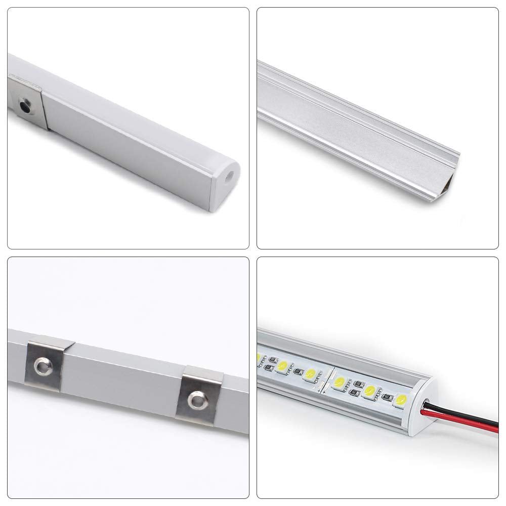 Jirvyuk Led Aluminum Profile, 6 Pack 1m/3.3ft V Shape LED Channel, Led Diffuser, Aluminum Extrusion for LED Strip Lights with Cover, End Caps and Metal Mounting Clips (Milky White)