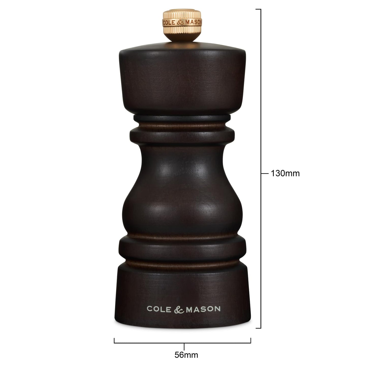 Cole & Mason London Refillable Spice Mill - Kitchen & Home Accessory - Table Salt Grinder - Salt Mill with Ceramic Mechanism - 5", Chocolate Wood