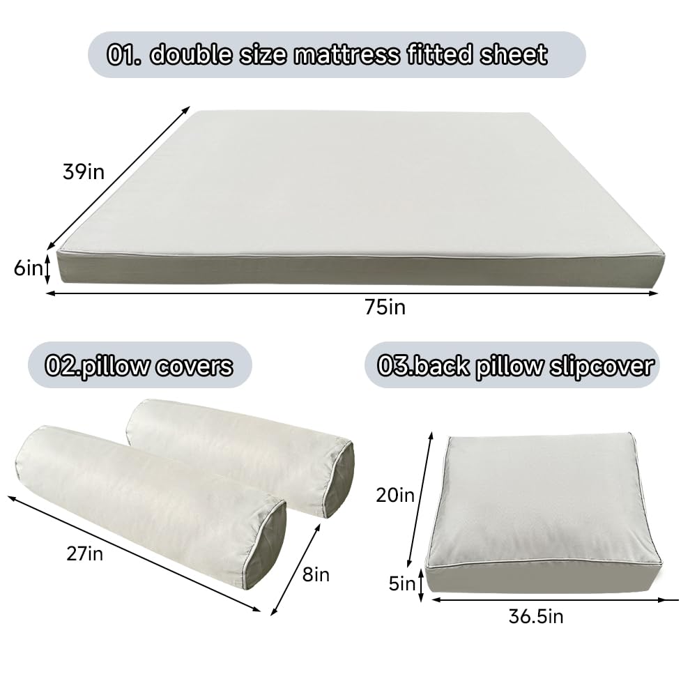 YAQSFGRZ Outdoor Daybed Cushion Cover Twin,Daybed Mattress Bolster Pillow Fitted Sheet Cover,Twin Size Outdoor Daybed Cushion Cover（Cover ONLY Size 6" D x 75" W x 39" H, Earth Yellow