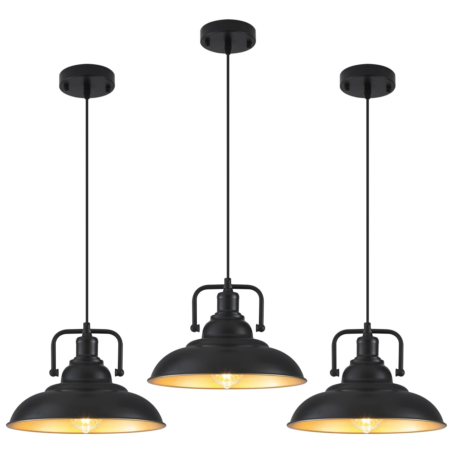 SESIMENT Black and Gold Pendant Light 12.5 inches 3 Packs, Farmhouse Pendant Light, Island Pendant Lights, Kitchen Island Pendant Lights, Pendant Lights Kitchen Island for Bedroom, Kitchen, Island