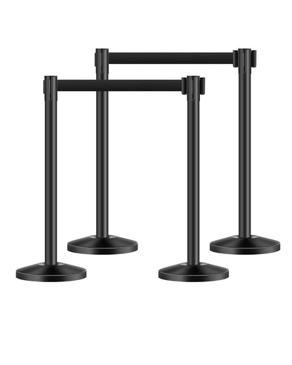 VEVOR Stanchion Post, 4 Pcs Stanchions with Retractable Belts, Carbon Steel Black Stanchions Queue with Sand Injection Hollow Base, Crowd Control Barriers for Theaters, Parties, Weddings, Exhibitions