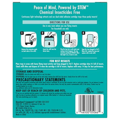 STEM Light Trap: Indoor Fruit Fly Trap, Effective Insect Control for Home, Attracts and Traps Flying Insects, Emits Soft Blue Light, Starter Kit with 1 Plug-In Device and 1 Cartridge