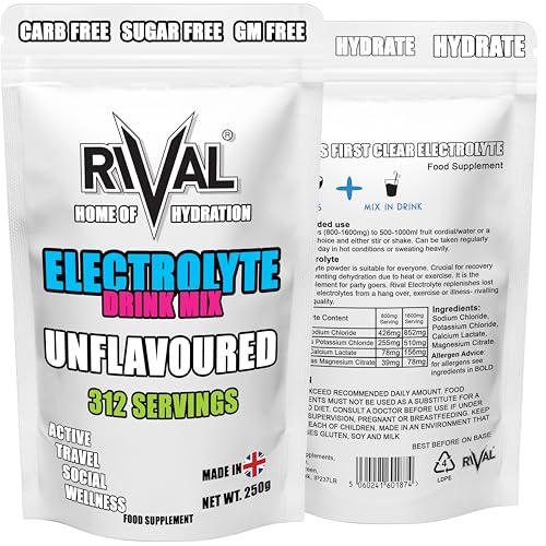 312 Servings Electrolyte Powder 250g Unflavoured add to Flavour Drink of Your Choice, Sugar Free, Zero Sweetener, Vegan, Keto Friendly, Snake Diet Fasting Salts - Made in The UK Scoop Included