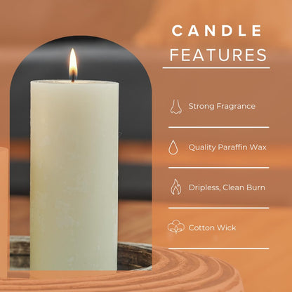 Simply Soson Cinnamon Vanilla Sugar Scented Candle Set - 3x6 Ivory Pillar Candles for Home, Aromatherapy, Women, Fall
