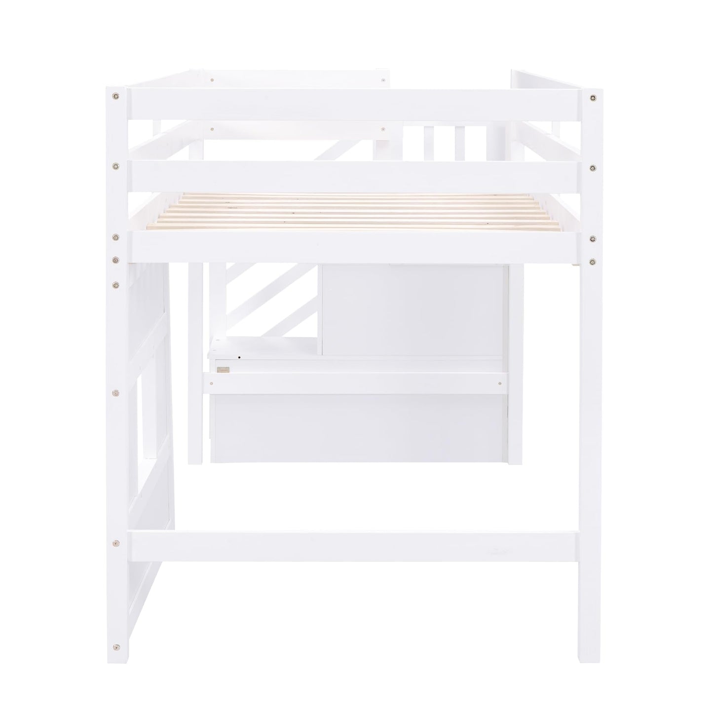 Harper & Bright Designs Twin Low Loft Bed with Staircase and LED for Kids,Wood House Loft Bed Frame with Window and Guardrails,White