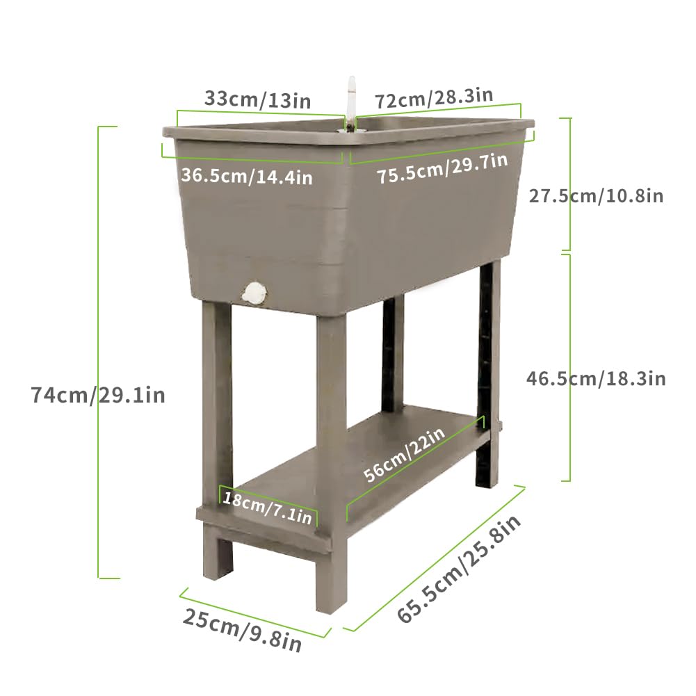 Megawodar 3 Pcs Self Watering Elevated Raised Garden Bed, Large Outdoor Plastic Planter Box Big Flower Plant Pot for Planting Flowers Vegetables and Herbs (3, Khaki)