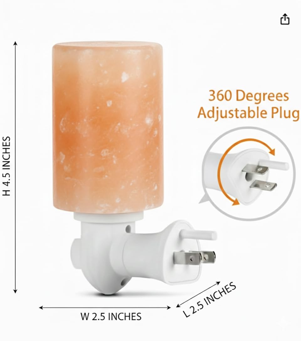 NatureBoost Himalayan Pink Salt Night Lights (Cylinder, 1) Decorative Ambient Plug-in Night Lights with Warm Amber Glow for Bedroom, Bathroom, Nursery & Home Décor