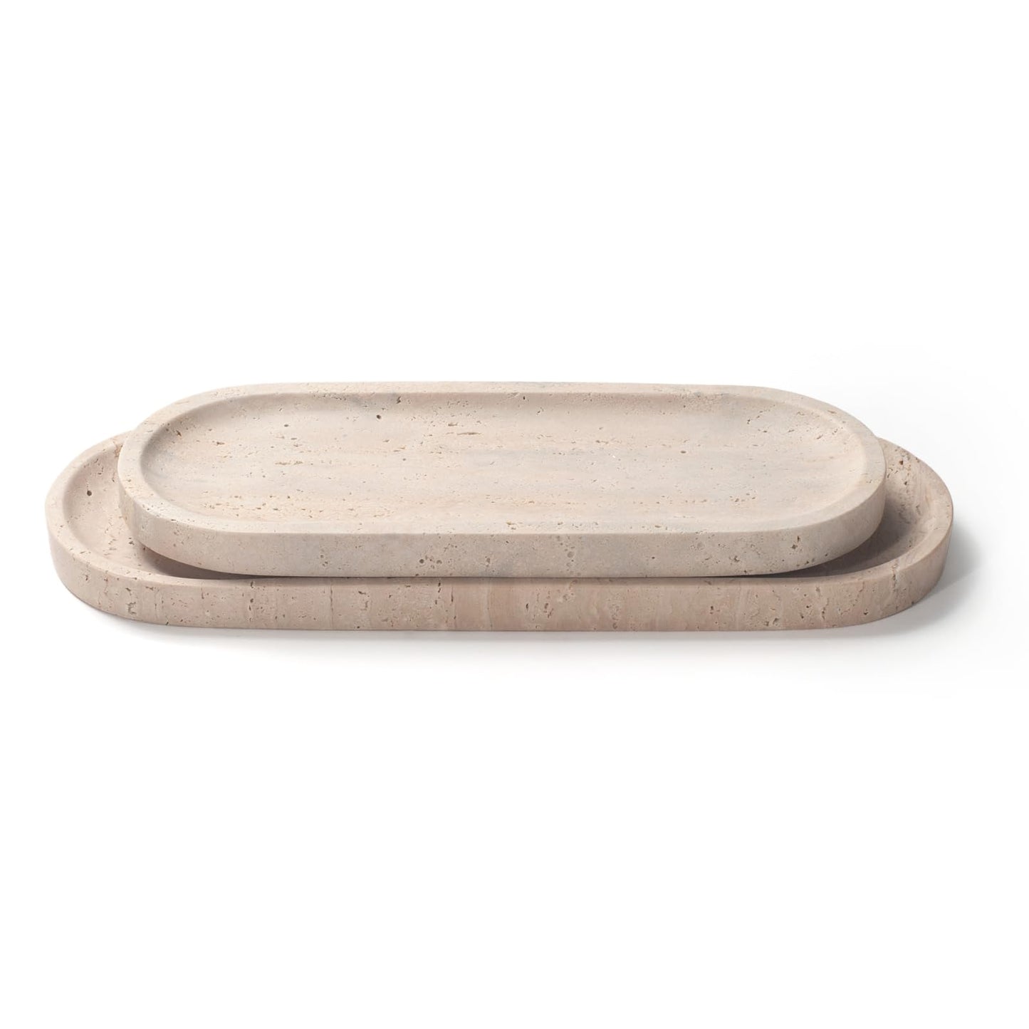Oval Travertine Stone Tray for Jewelry, Candles, Perfume, Decorative Marble Bathroom Tray for Countertop Organizer 11.8inch x 4.3inch x 0.7inch