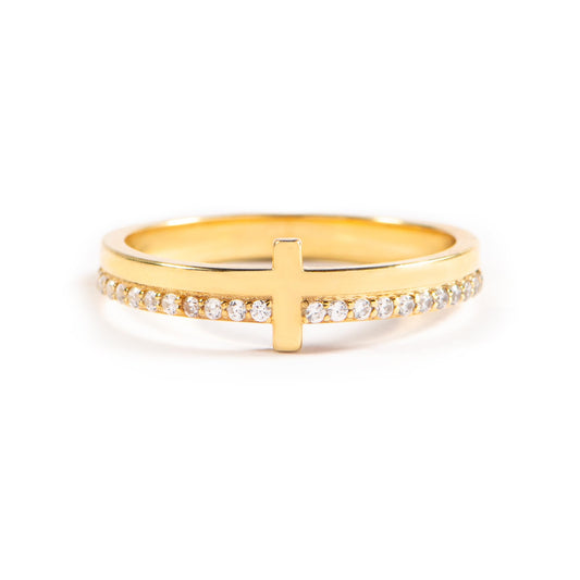 STORYJEWELLERY Cross Rings for Women, Purity Ring, 925 Sterling Silver Gold Plated Rings, Christian Ring, Christian Jewelry for Women, Confirmation Gifts, Baptism Gifts, Size 12