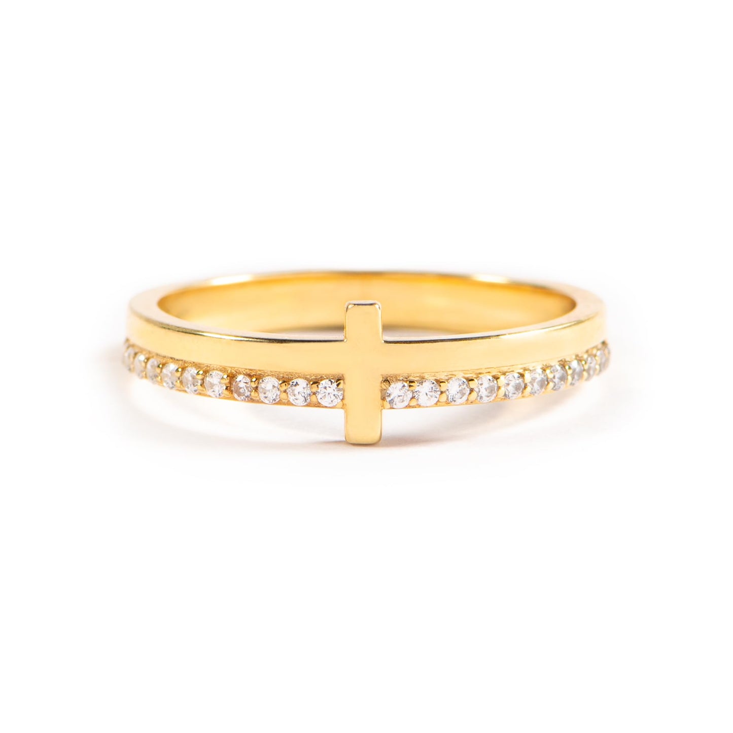 STORYJEWELLERY Cross Rings for Women, Purity Ring, 925 Sterling Silver Gold Plated Rings, Christian Ring, Christian Jewelry for Women, Confirmation Gifts, Baptism Gifts, Size 7