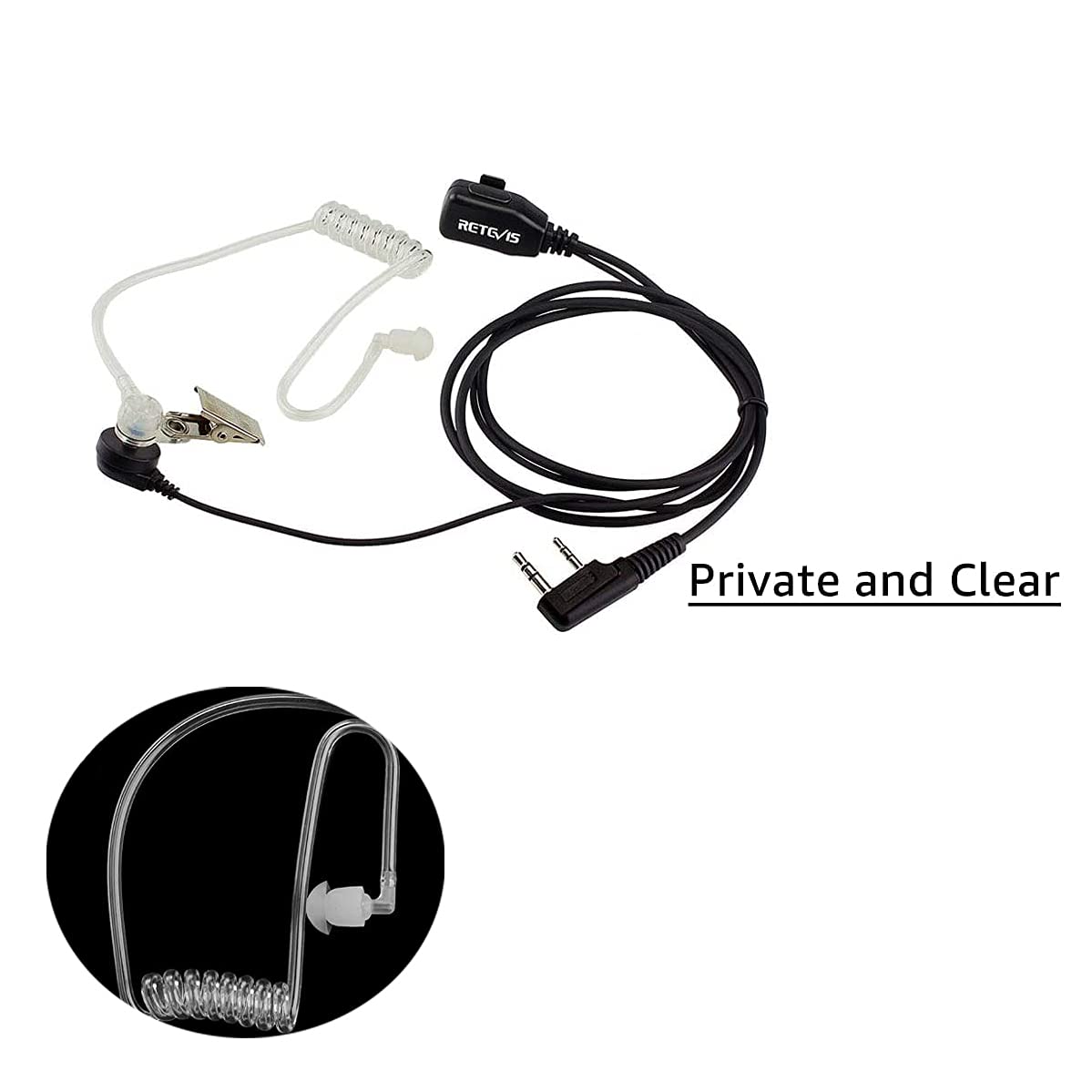 Retevis Walkie Talkie Earpiece, 2 Pin Security Headset, Surveillance Earpiece Compatible for Retevis RT24 RT27 eSynic UV-5R Baofeng 888S BF-88E Kenwood Two Way Radio (1pcs)