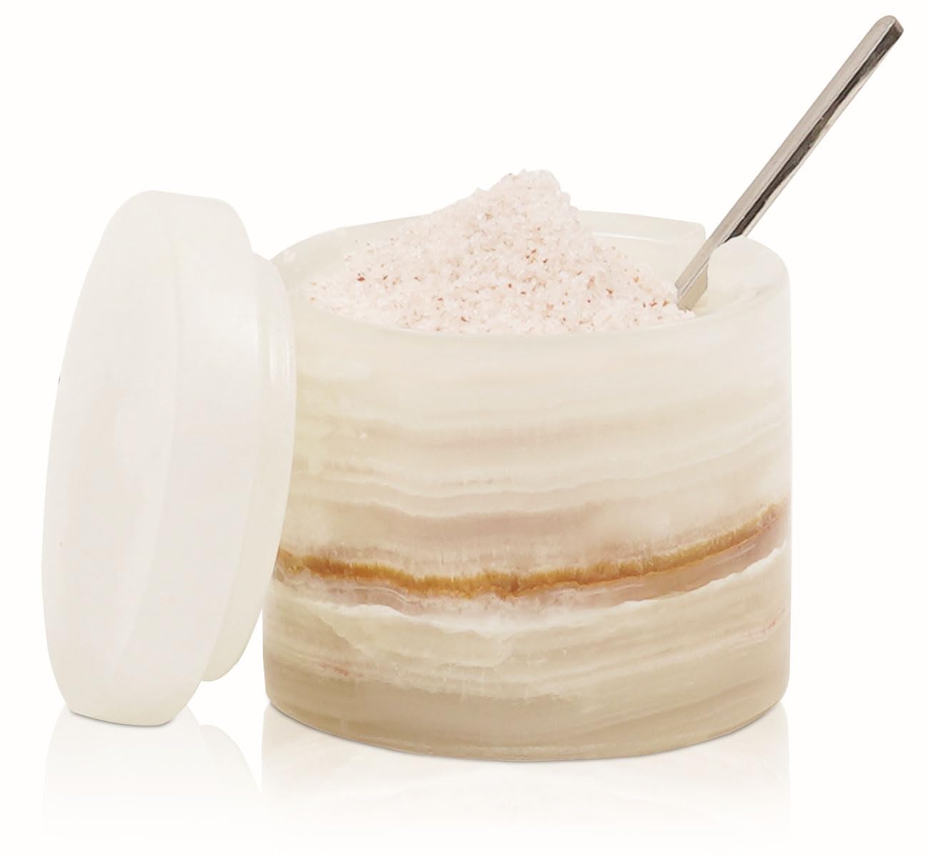 SPESHSTONES Marble Salt Cellar 3 Inch Cream Onyx Salt Containers for Countertop, Sugar Bowl With Lid, Salt Holder, Spice Jars, Salt Box for Seasoning Storage Container, Salt Dish for Kitchen Decor