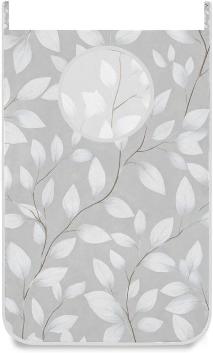 Grey Simple Leaves Hanging Laundry Hamper Door Hampers Bag Basket