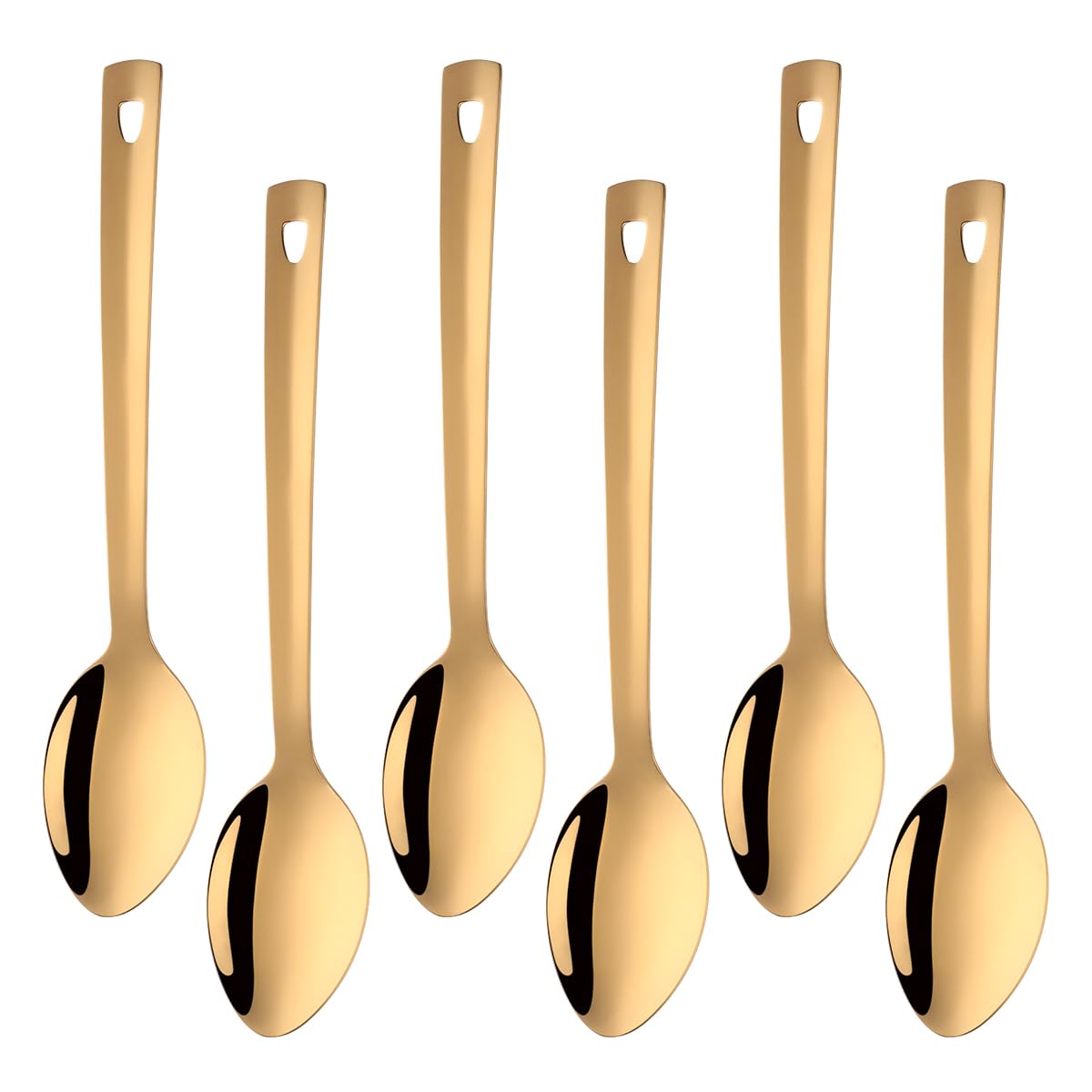 13-Inch Large Stainless Steel Serving Spoons Set, Long Handle Buffet Utensils, Dishwasher Safe (Gold, 6 piece)