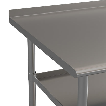 Flash Furniture Ravenel Stainless Steel 18 Gauge Work Table with 1.5" Backsplash and 2 Undershelves - 72"W x 30"D x 34.5"H, NSF