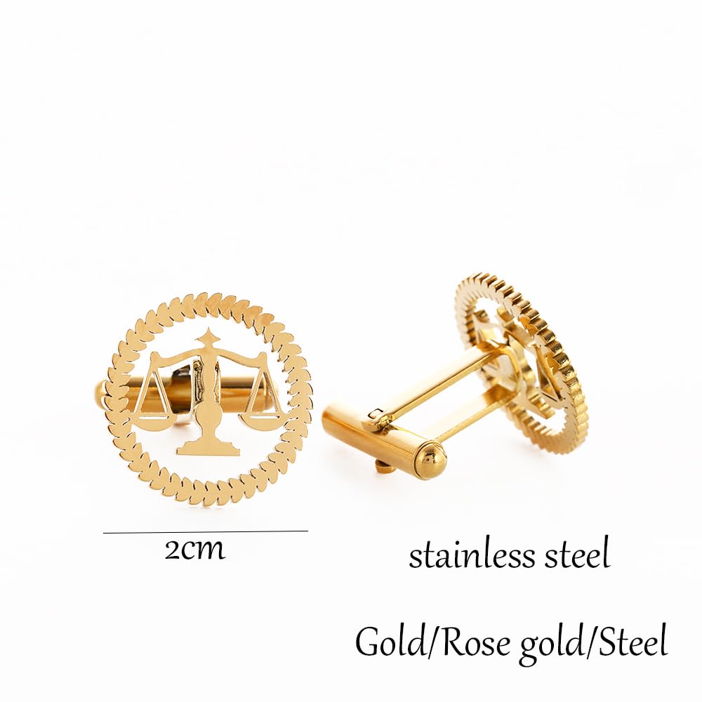 Metal Balance Badges Suit Brooch Libra Scales Brooches For Men (gold pin+tie clip+ cuff-link)