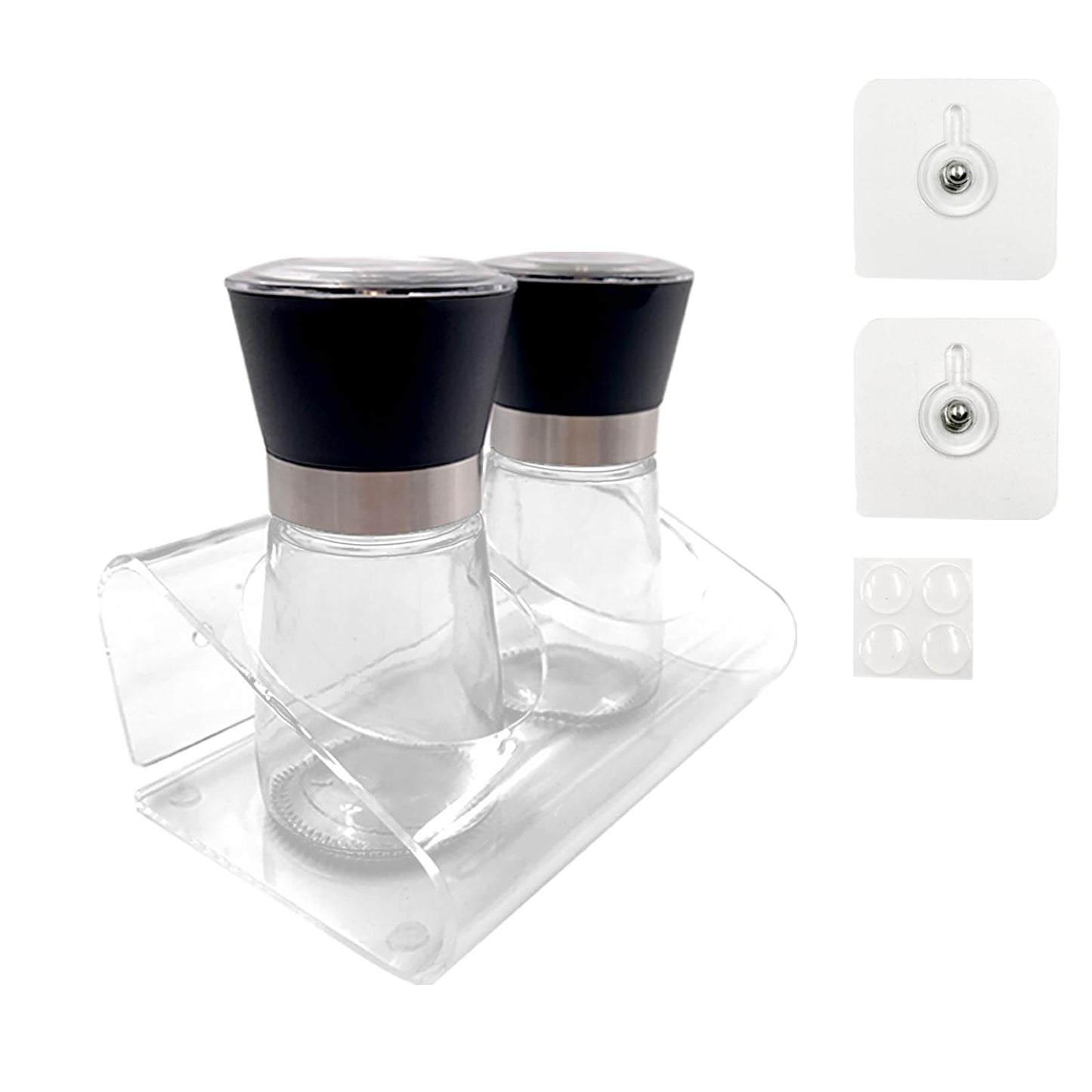 Daily Treasures 2 Pack Salt and Pepper Grinder Set with Acrylic Holder,Refillable Salt Grinder,Stainless Steel Pepper Grinder Mill,Seasoning Grinder with Adjustable Coarseness,Glass Shaker for Kitchen