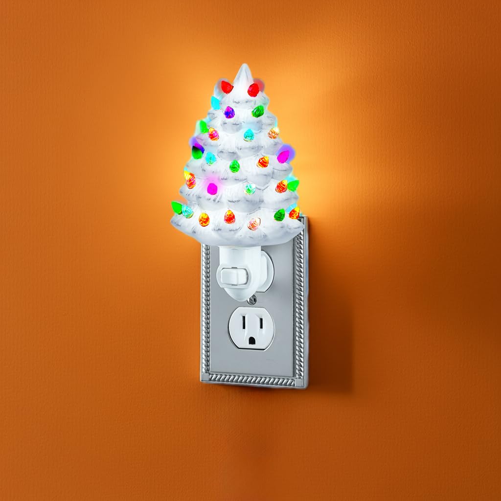 Collections Etc Ceramic Christmas Tree Night Light - 6"H, Nostalgic, Decorative Bathroom Decoration, Green
