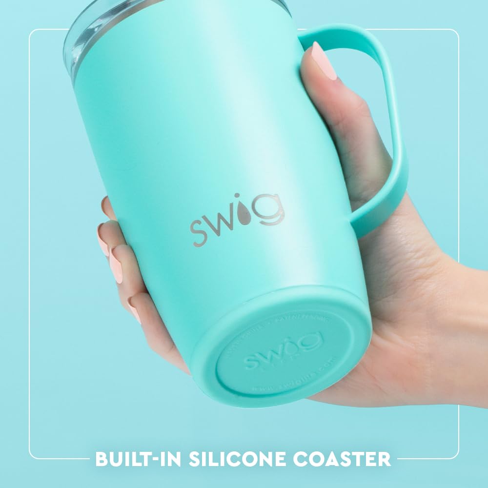 Swig Life 18oz Travel Mug, Insulated Tumbler with Handle and Lid, Travel Coffee Mug, Cup Holder Friendly, Stainless Steel 18 oz Tumbler, Reusable Insulated with Lid (Christmas Bows)