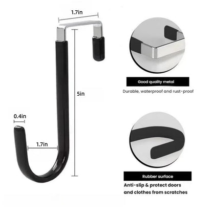 HANGZIGD Over The Door Hooks, Door Hangers Hooks,Extra Long 5" Rustproof Organizer Hook with Soft Rubber Padding, No-Scratch Design for Towels, Robes, Coats, Bags (12 Pack Black)