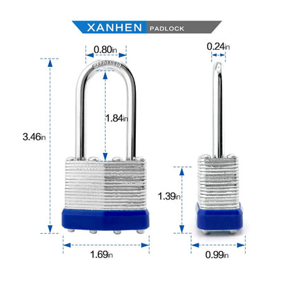 Lock Outdoor Padlocks, Key Lock, Padlocks with Same Key - Laminated Steel Keyed Padlocks with Long Shackle, 6 Pack, for Hasp Latch, Sheds, Fences, Storage Locker, School, Gym