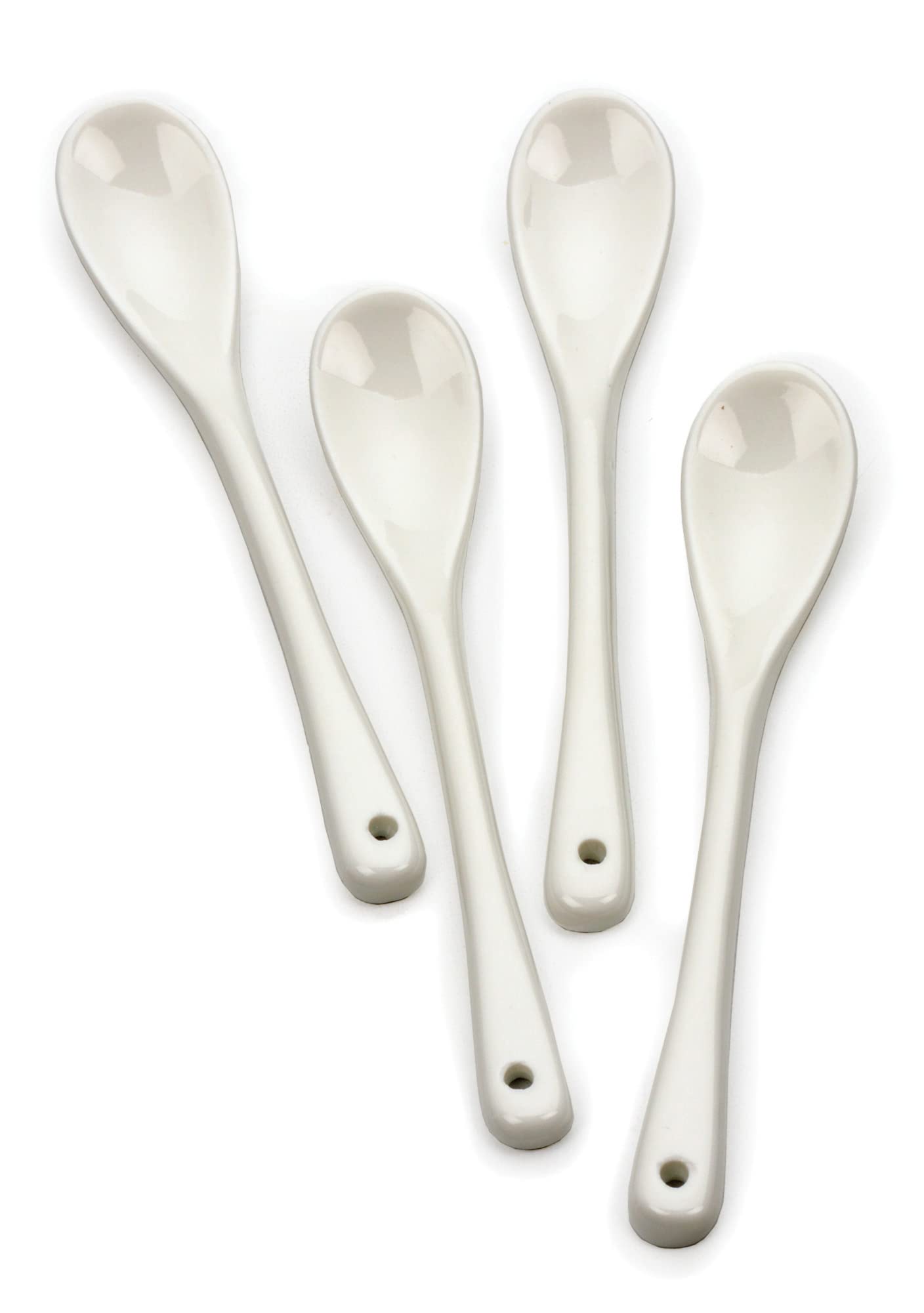 RSVP International Poached Egg Spoon, 4 Piece Set Multipurpose Use for Serving Jam, Honey or Soft Boiled Eggs, 5.5" Length, White Porcelain