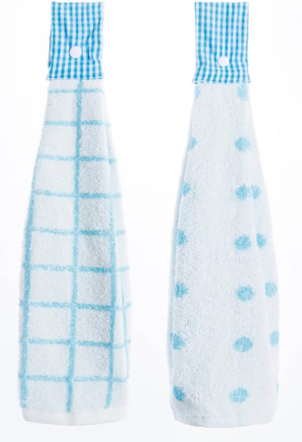 2 Pcs Kitchen Cotton Classical Striped Towel Absorbent Towel Hanging Towels