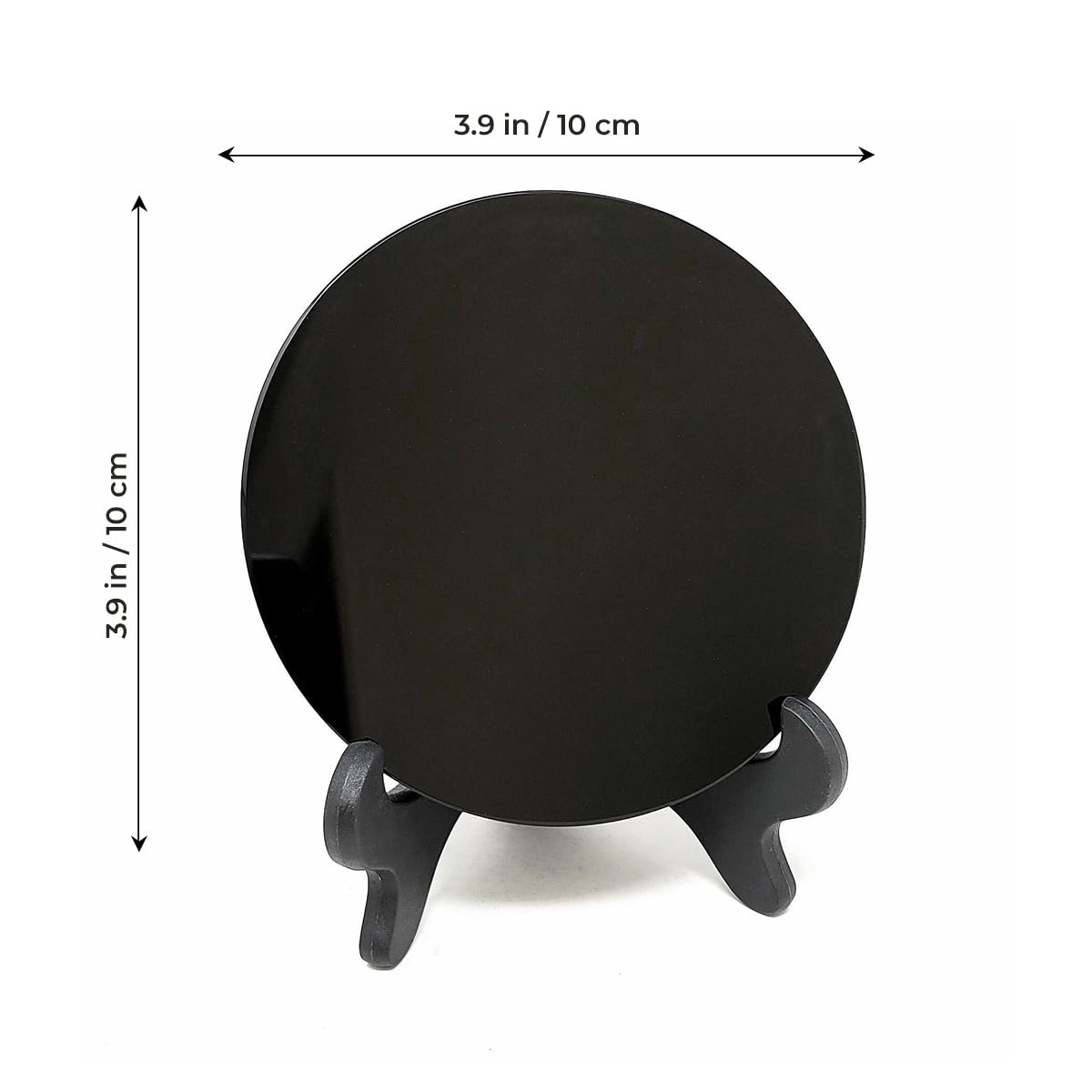 CRYSTALSTILE Black Obsidian Scrying Mirror 3.94 in with Wooden Stand, Premium Quality Obsidian Mirror for Meditation, Witchcraft, Divination and Spiritual Practices (100 mm)