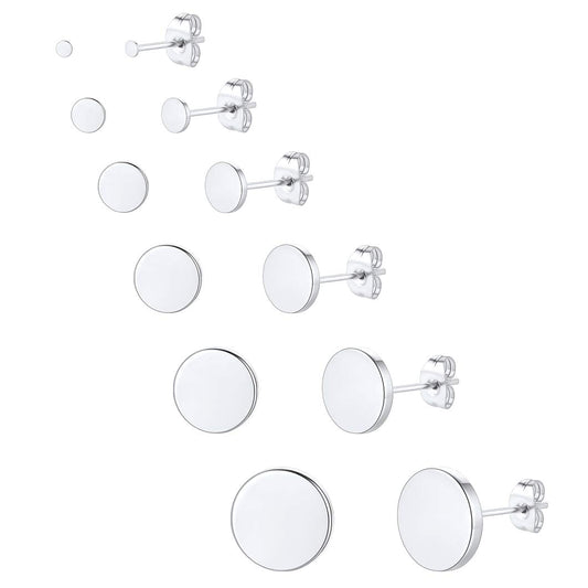 Mens Womens Round Stud Earrings Set 6 Pairs Stainless Steel Ear Piercing Hip Hop Style Earring Jewelry