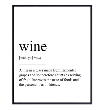Wine Definition Typography Art Print - Funny Wall Art Poster - Contemporary Chic Home Decor for Kitchen, Bar, Man Cave, Dining Room - Gift for Foodie, Merlot, Pinot Noir, Cabernet Fans - 8x10 Photo